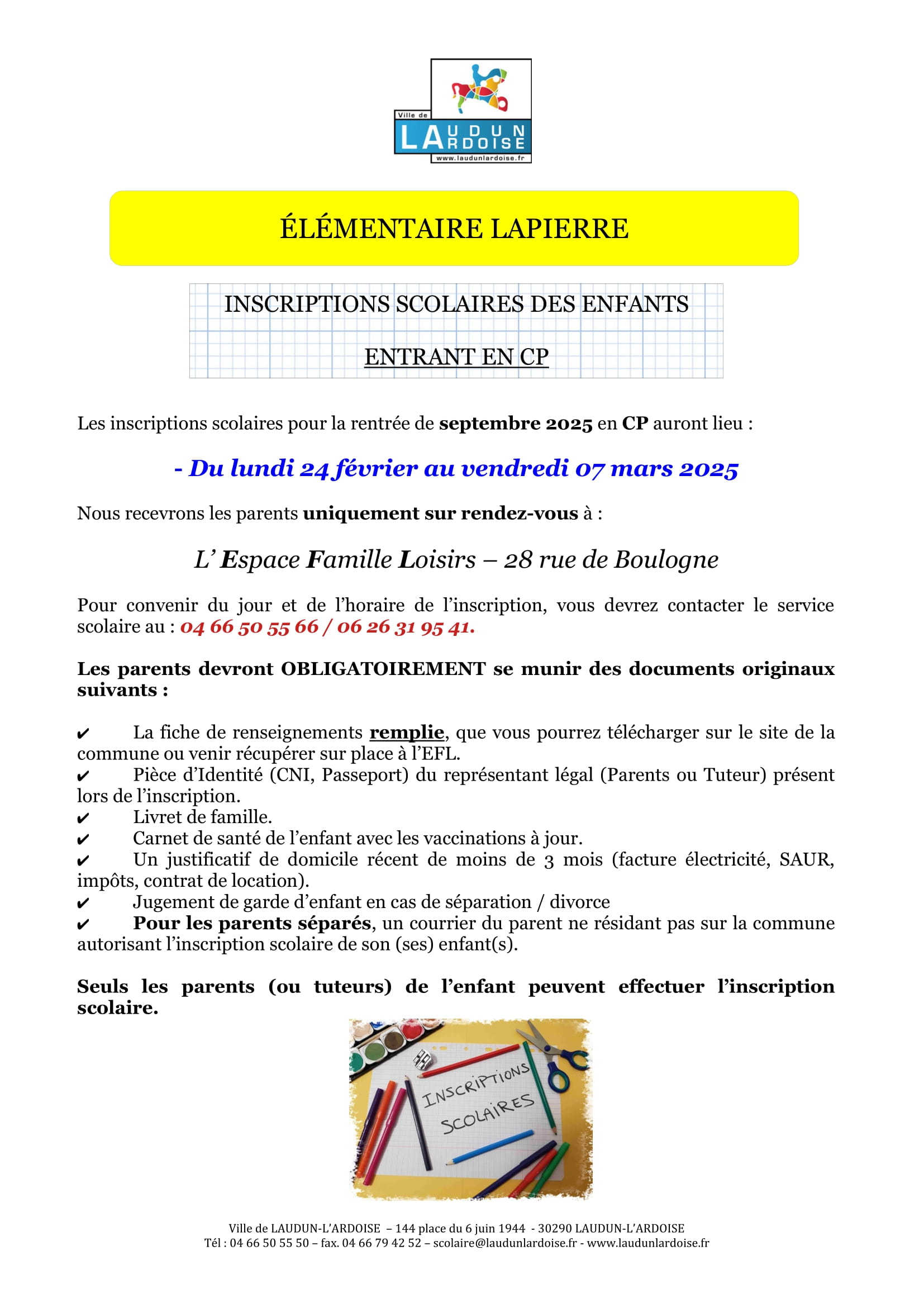 FLYER INSCRIPTIONS SCOLAIRES EL. LAPIERRE 1