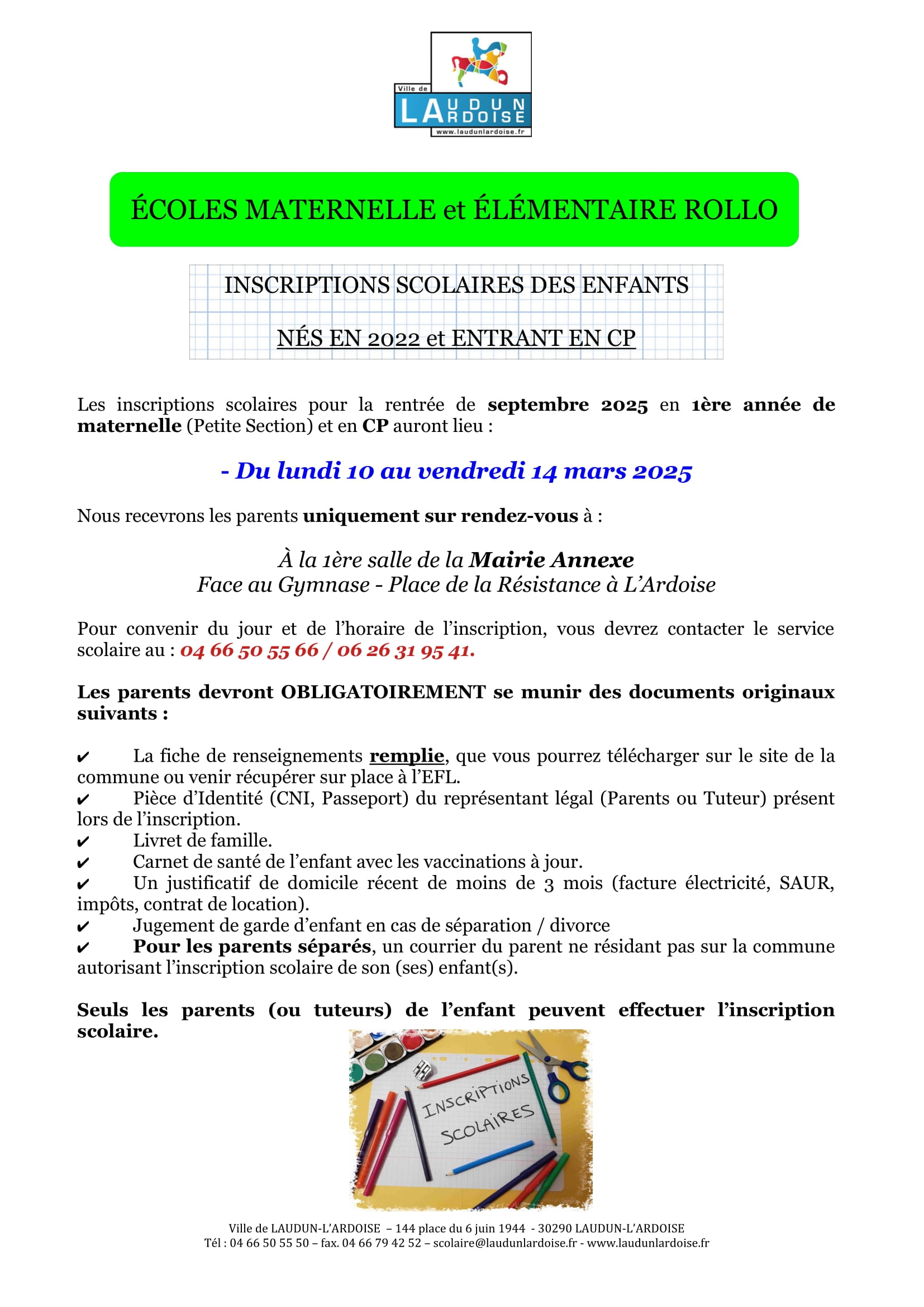 FLYER INSCRIPTIONS SCOLAIRES MAT. et EL. ROLLO 1